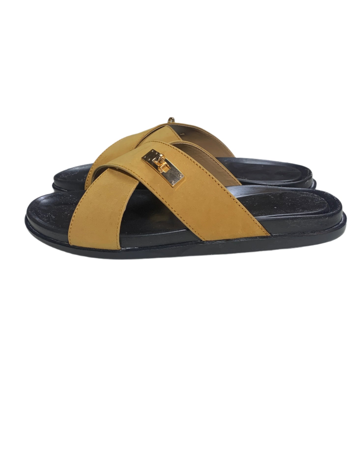 CLASSIC CAMEL CROSS LEATHER SLIDES