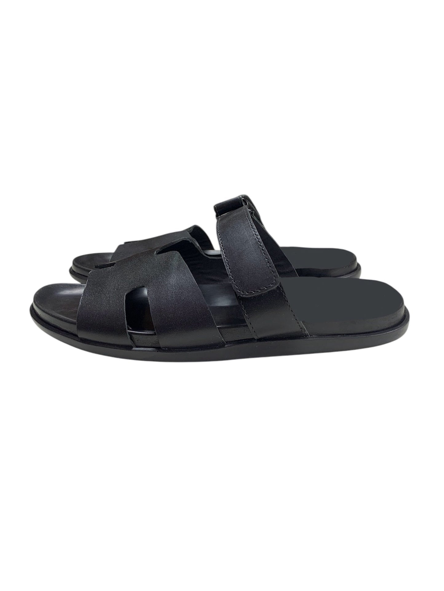 BLACK LEATHER SLIDES
