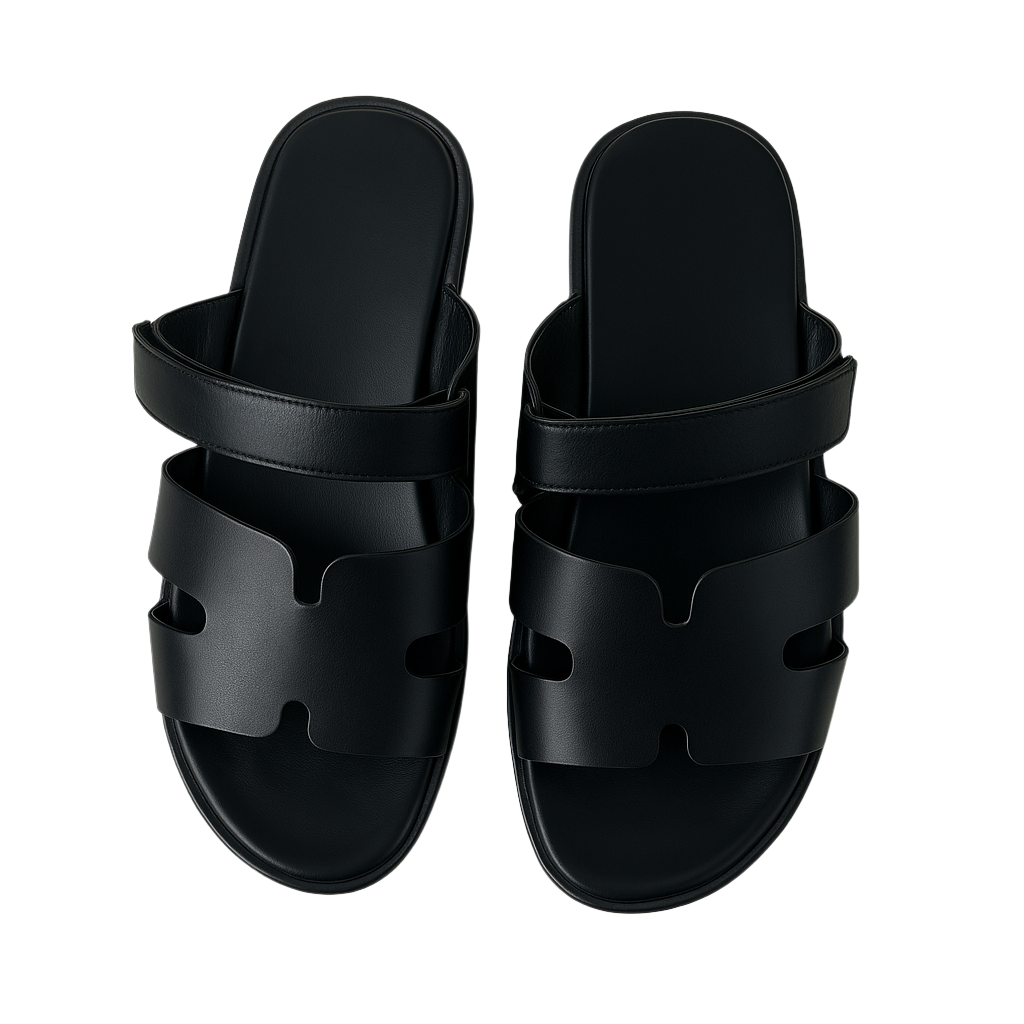 BLACK LEATHER SLIDES