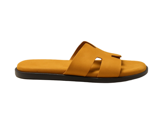 CAMEL NUBUCK LEATHER SLIDES